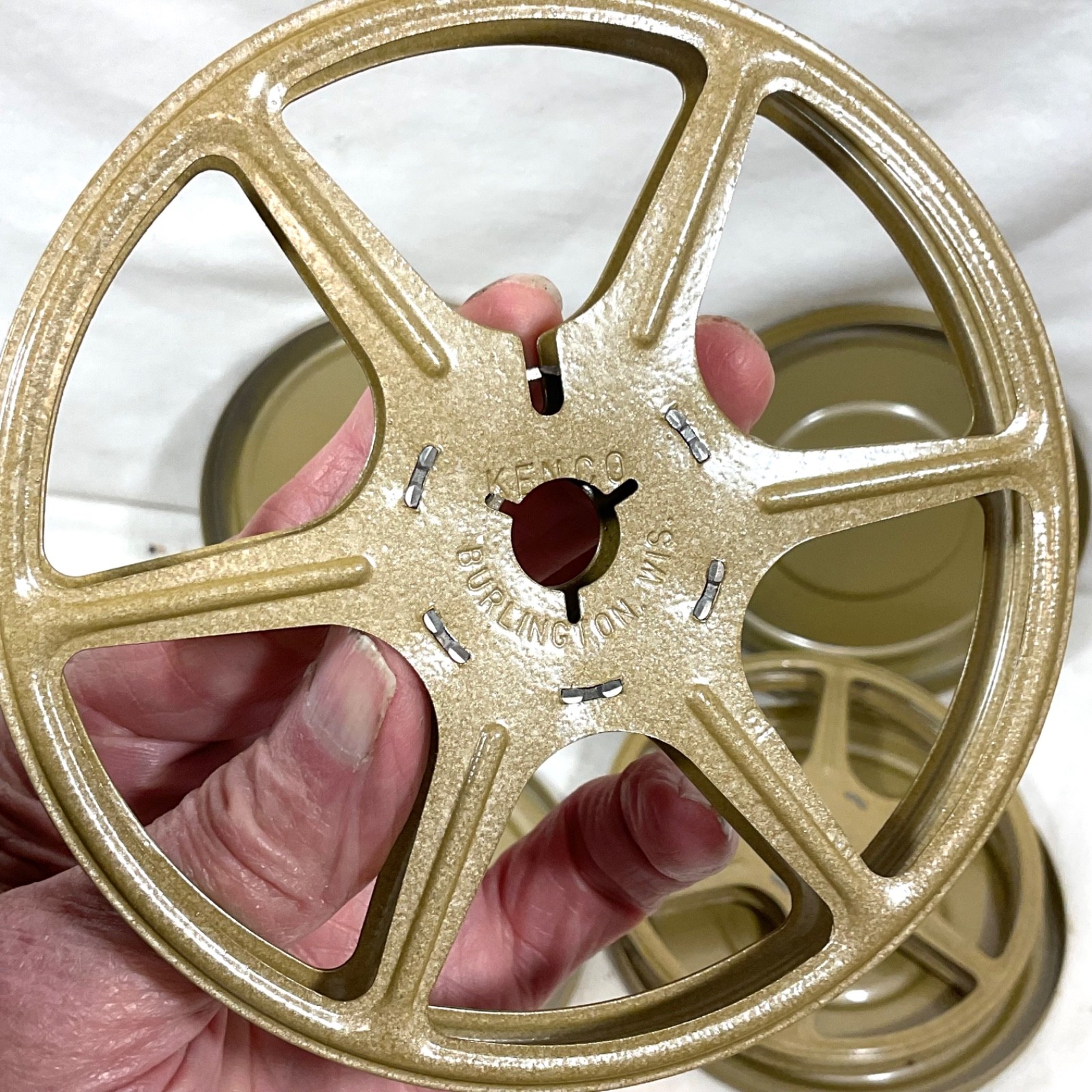 2 Metal Regular 8 mm Movie Film Reels & Cans. 5 in. KENCO BRAND, USA