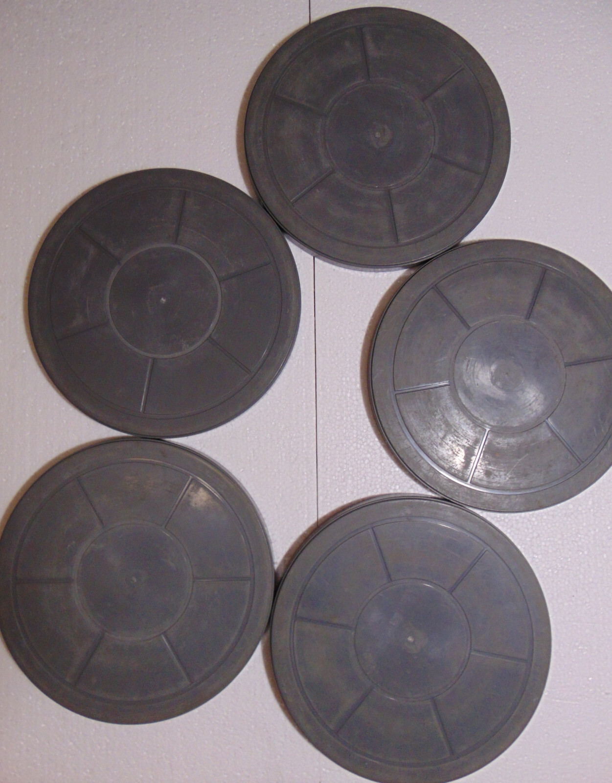 5pc lot Empty 16mm Film Reel and Can set 12″ 1200ft Movie Take Up 1200′ 360m