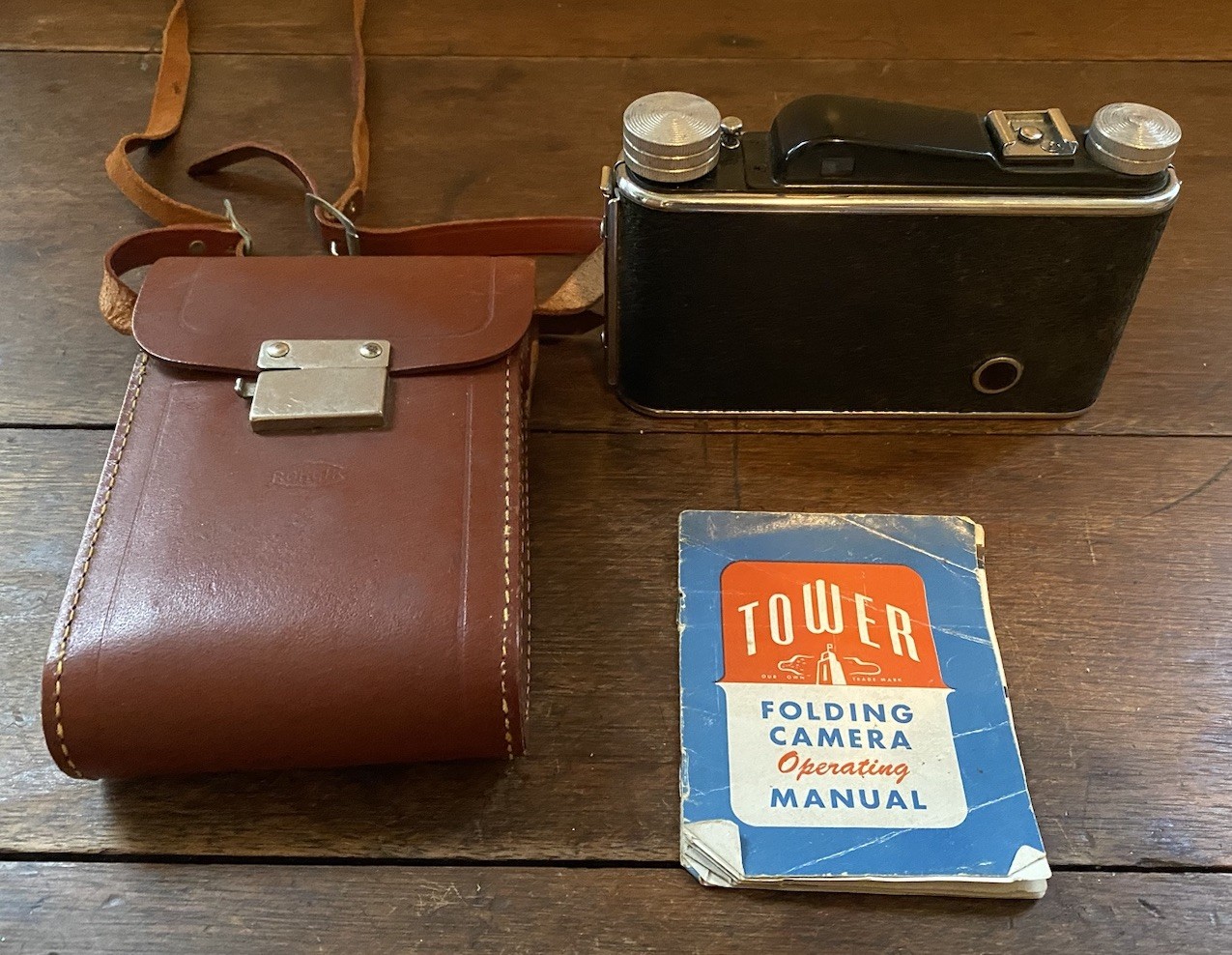 Vintage Tower Folding Camera and Camera Accessories