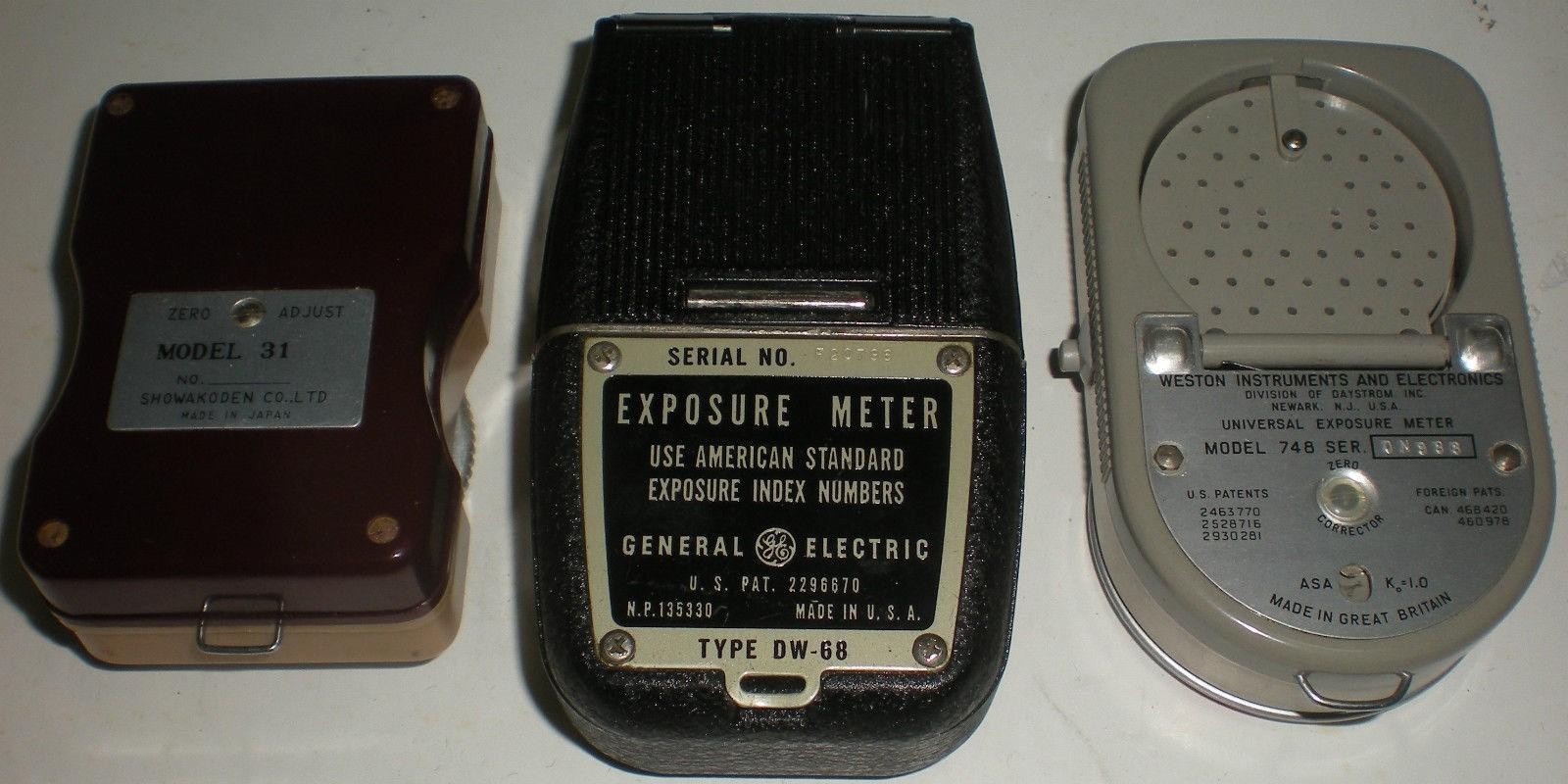 CAMERA VINTAGE LIGHT METER LOT OF 3 GE DW-68 WESTON 748 UNITTIC SHOWAKODEN 31