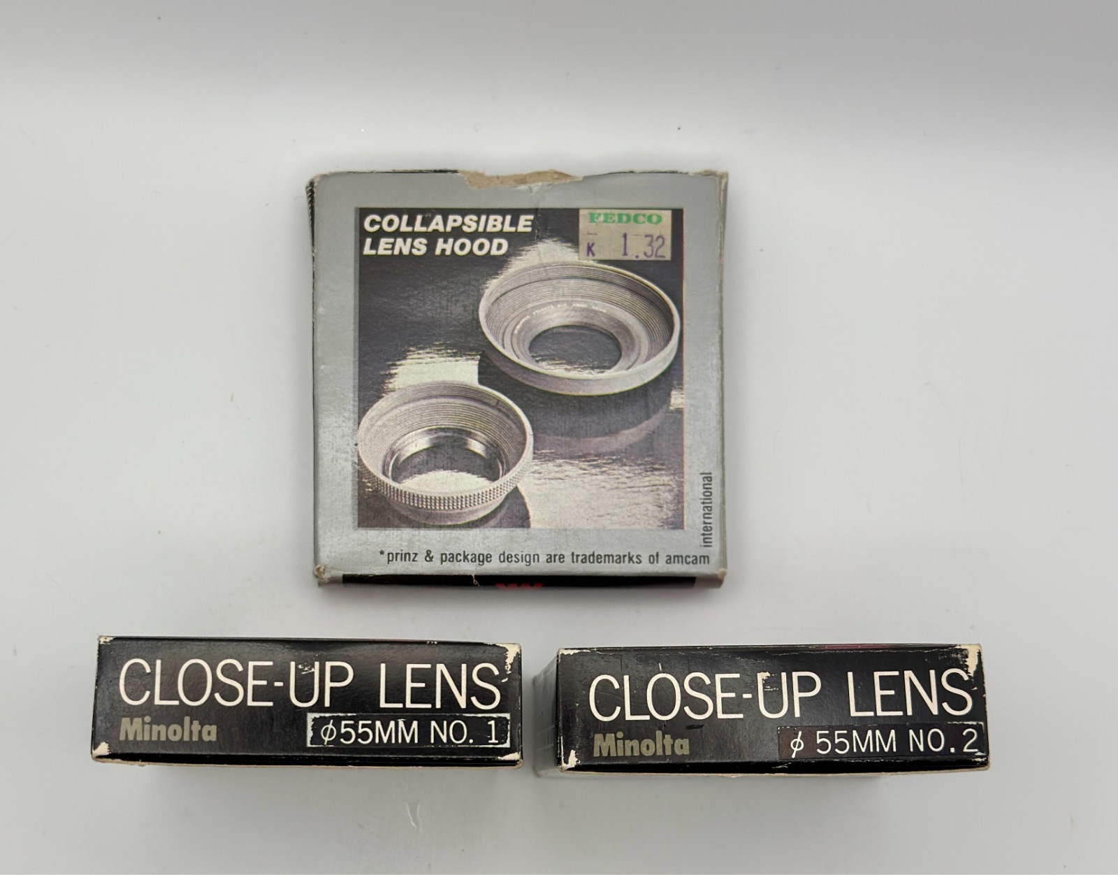 Vintage Minolta Camera Lens Accessory Lot 55mm Close-Up Filters & Lens Hood