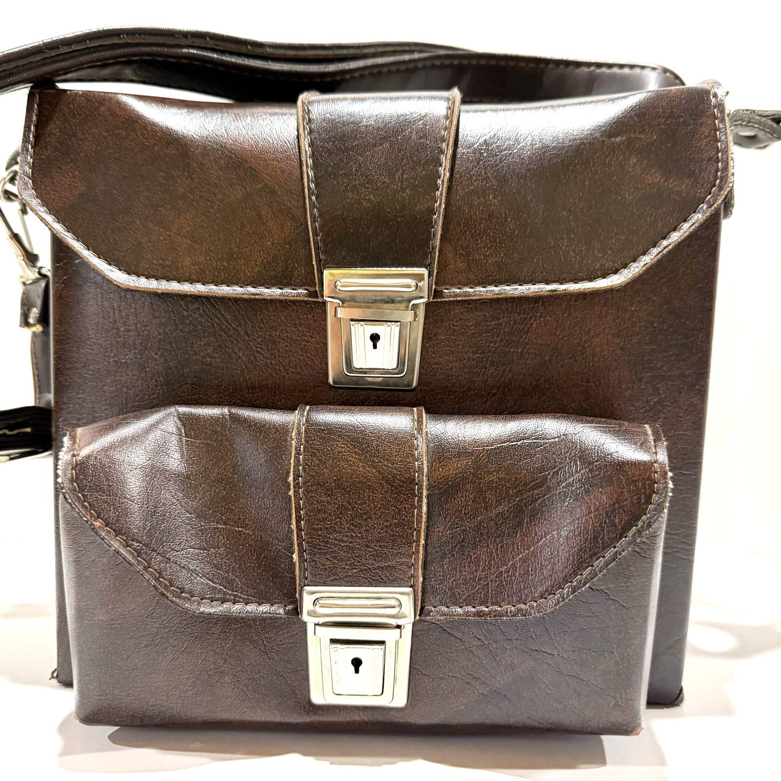 Vintage Camera/Camcorder Case, Hard Leather Two Locking Pockets With Two Keys