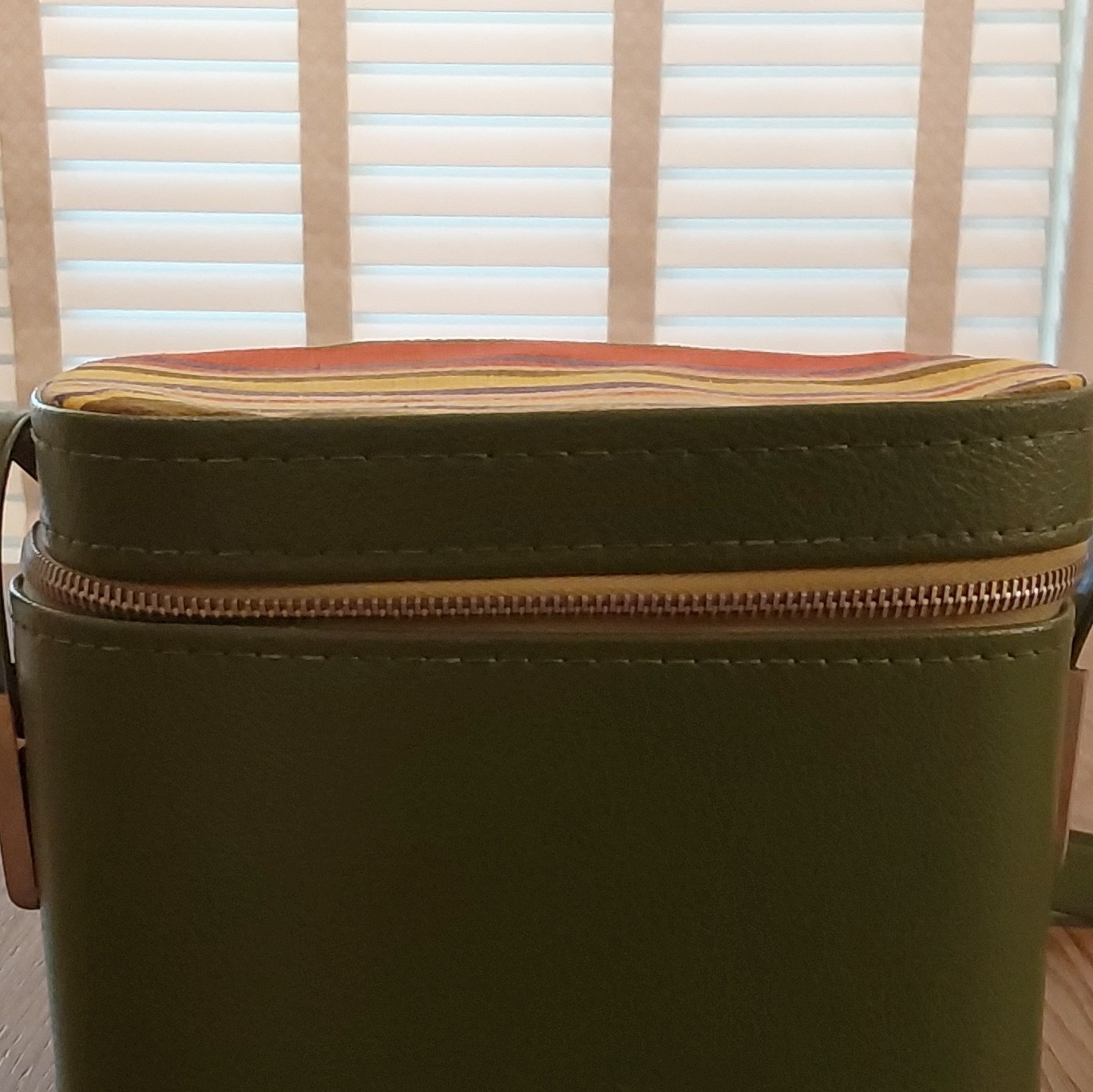 Green Faux Leather & Canvas Multicolor Camera Case w/ Zipper, Handle