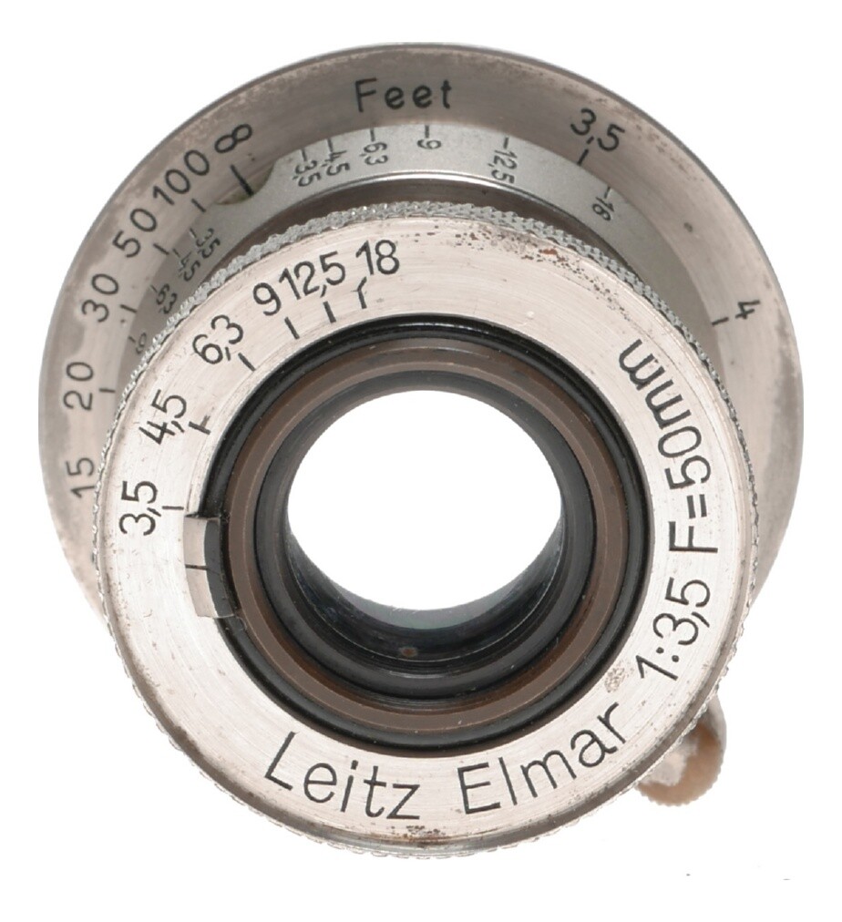 Leitz Elmar 1:3.5 F=50mm SM Leica camera lens rare in bakelite keeper