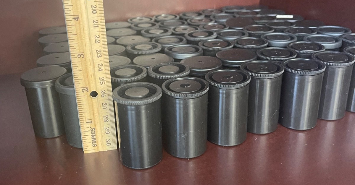 Vintage Lot of 59 Empty FILM CANISTERS Plastic 35mm BLACK with Lids EXCELLENT!