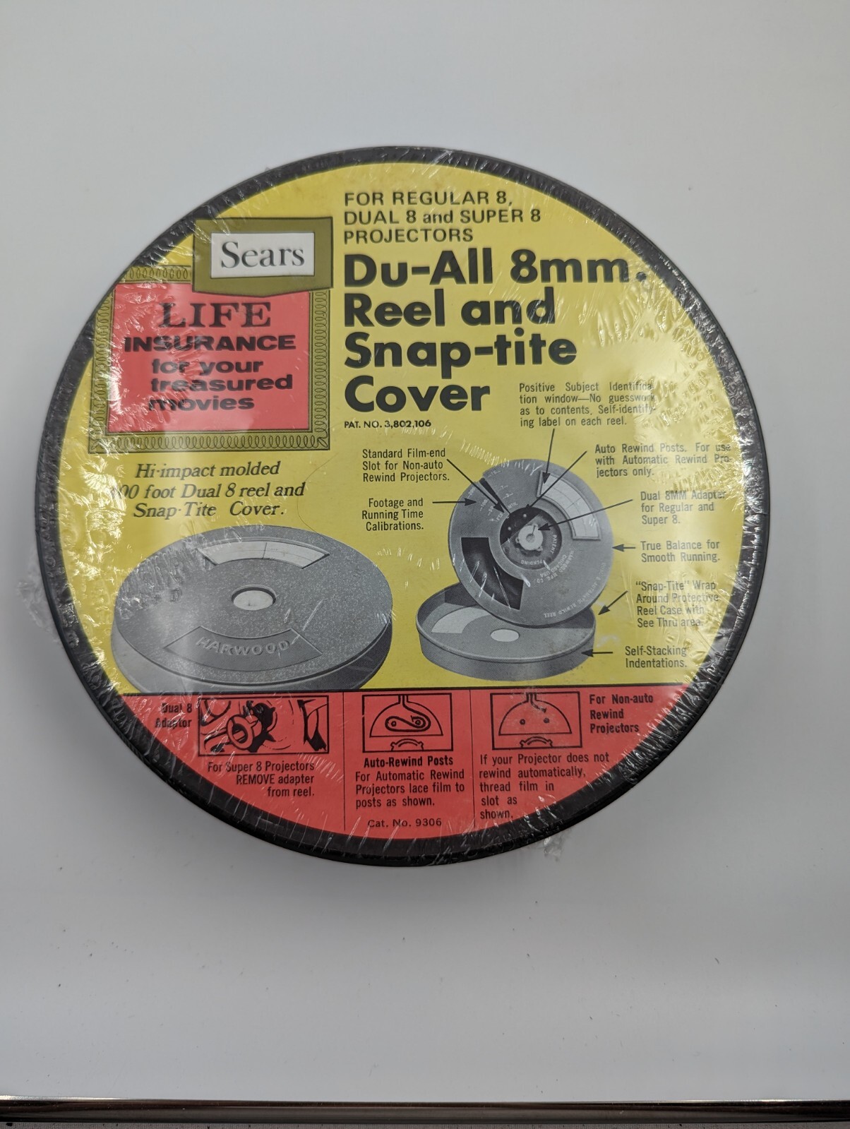 Vintage Sears Du-All 8mm. Reel and Snap-tite Cover #9306 400ft. Auto-Rewind NEW