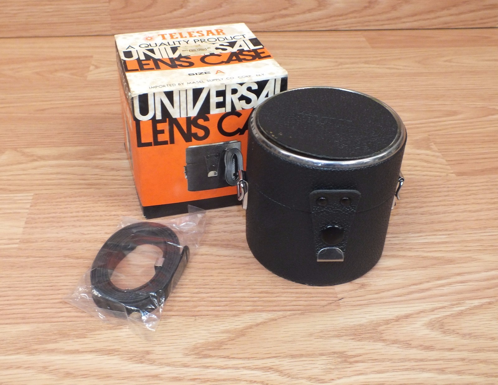 Genuine Telesar Faux Leather Black Universal Lens Case Size A With Strap *READ*