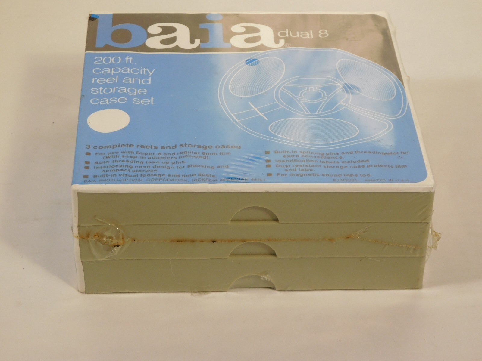 Vintage sealed baia dual 8 set of 3 reels and cases 200ft capacity