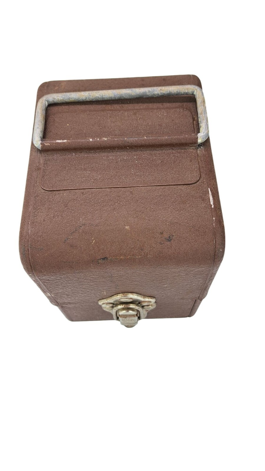 Vintage Simonsen 8mm Film Canister Case Brown Metal Handle Latch Holds 6 Cans