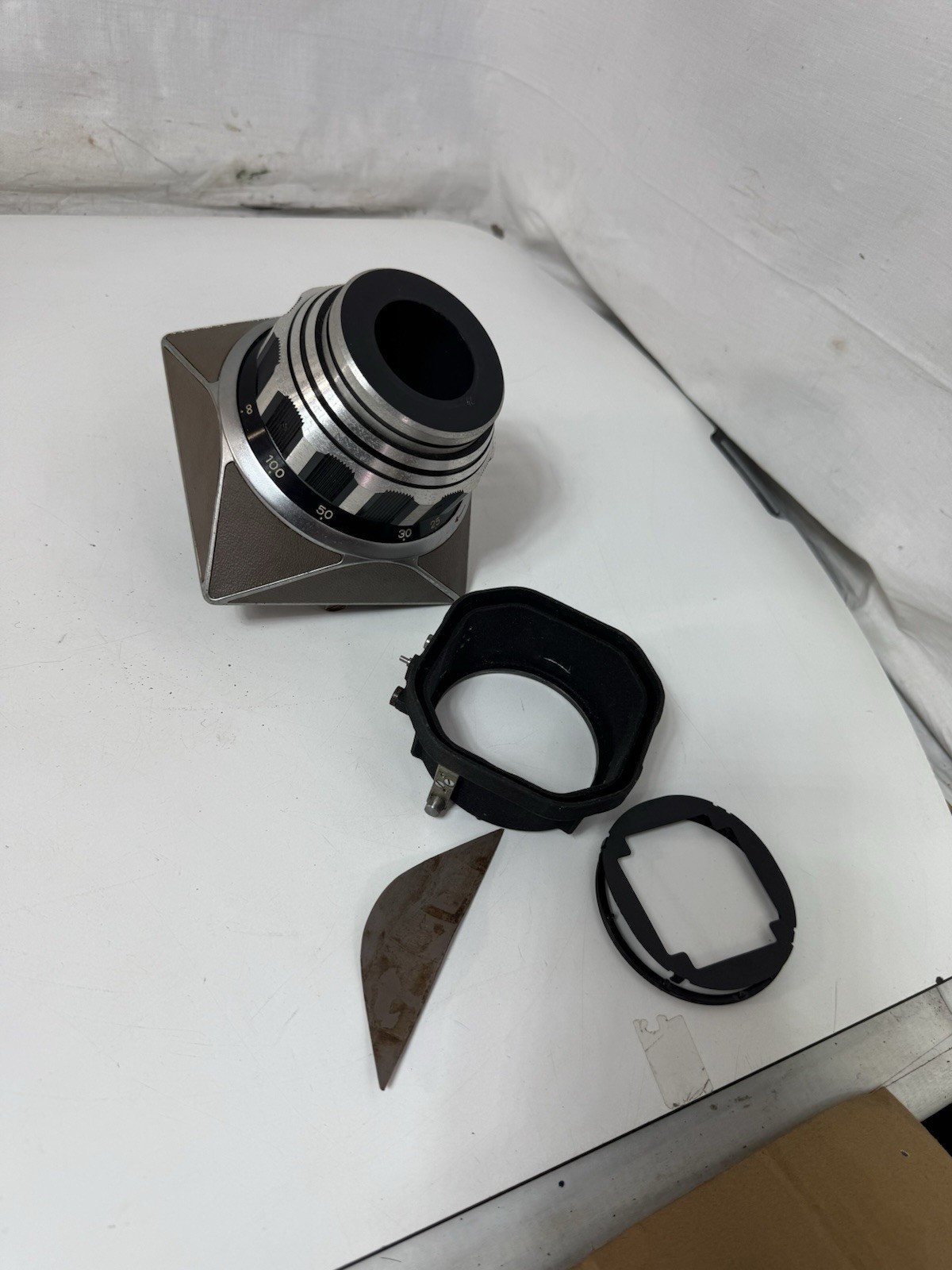 Vintage Linhof Technika Tan Multifocal Viewfinder w/ Mask & Hood Accessories