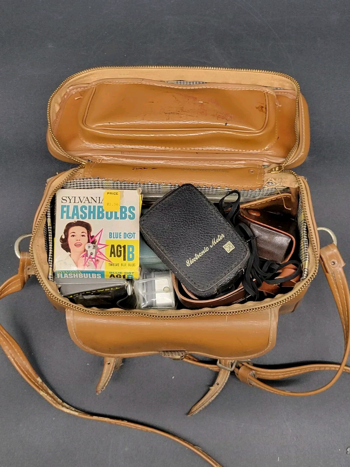 Vintage Camera Case Shoulder Bag by Kent LOADED With Vintage Camera Accessories