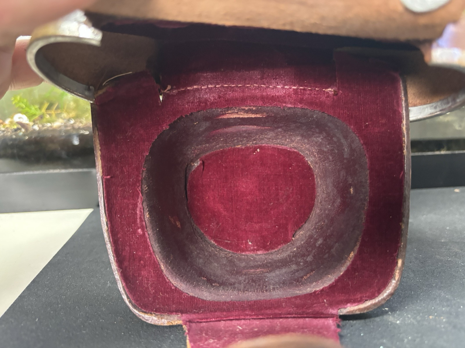 Vintage Brown Film Camera Case Made in Japan lots of wear and rust on metal.