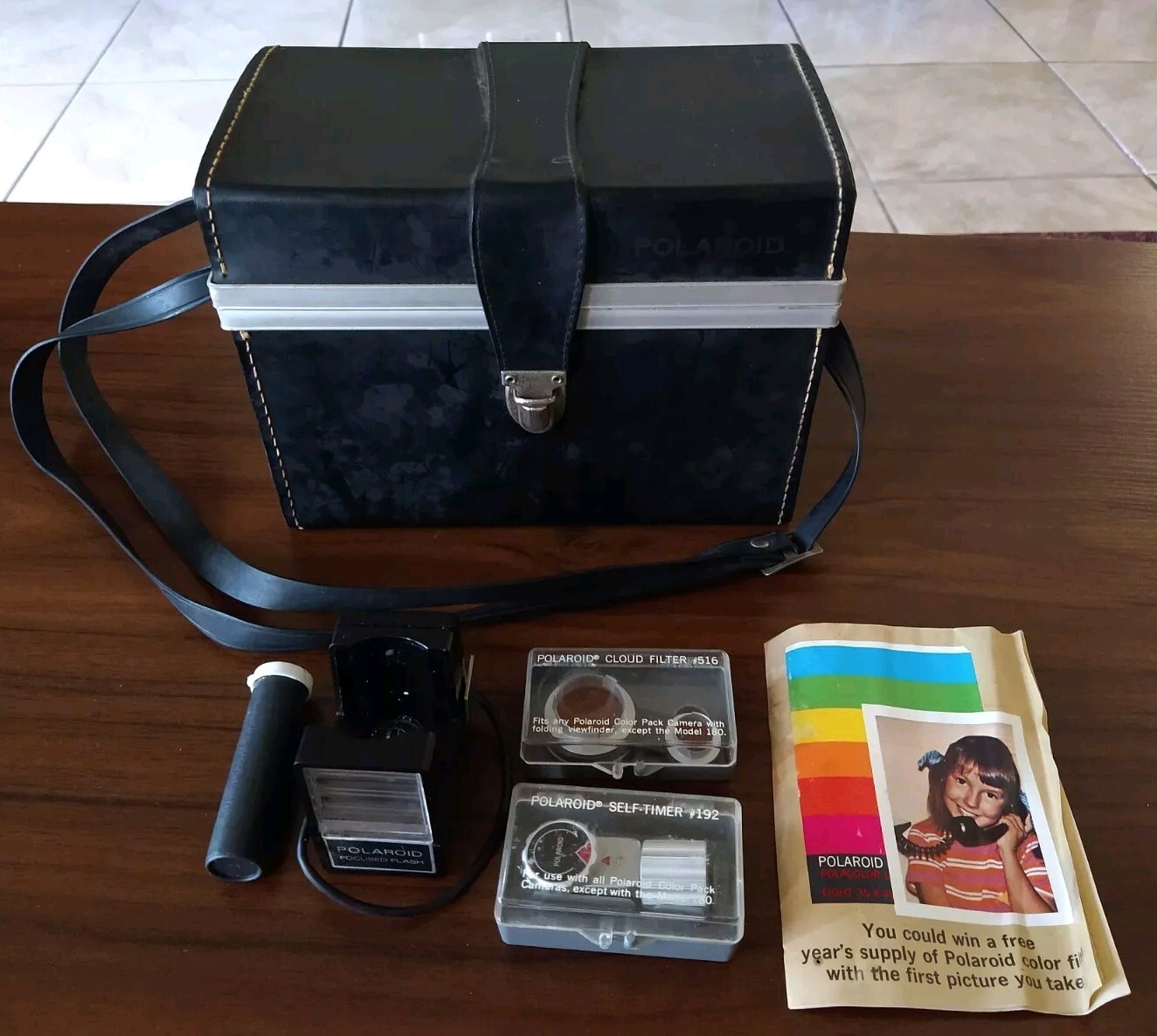 Vintage Polaroid Box, Filter, Self Timer, Flash, Print Coater Set