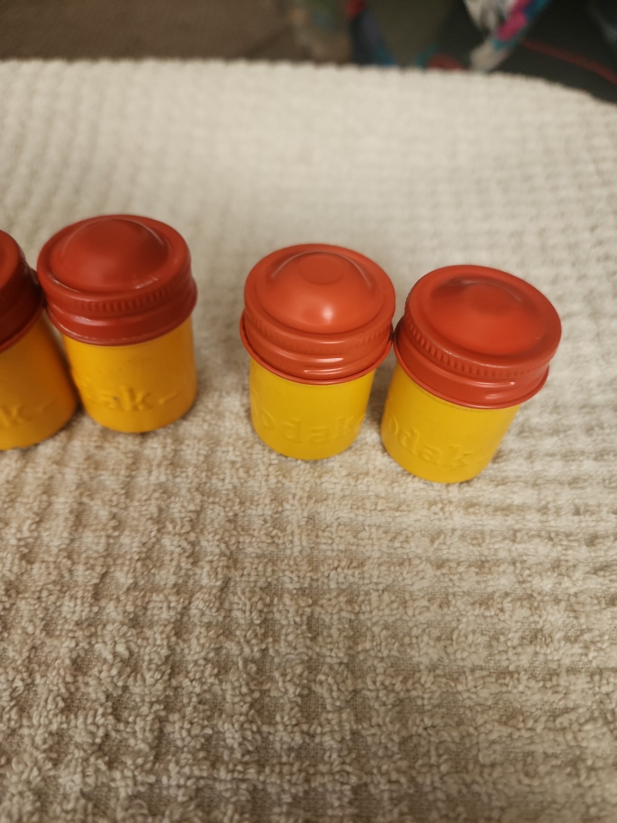 Lot of 5 Yellow and Red Kodak Metal Aluminum 35mm Film Can Canisters