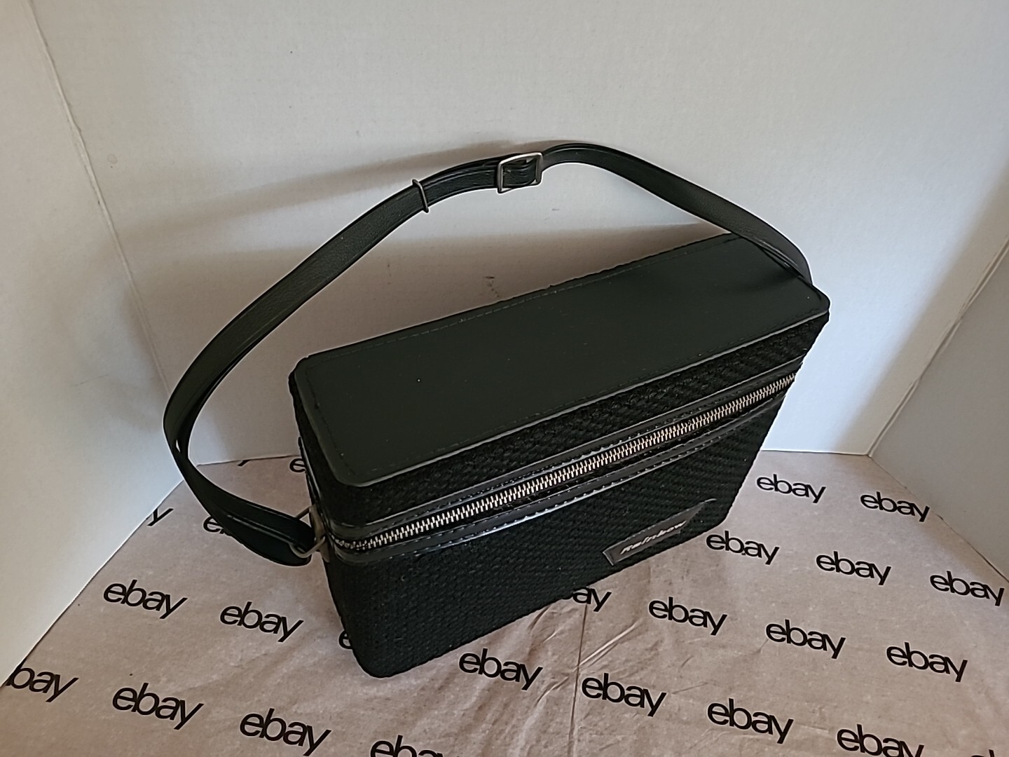Zippered Camera Accessory Case 1950’s Black Box Bag with carrying strap Rainbow