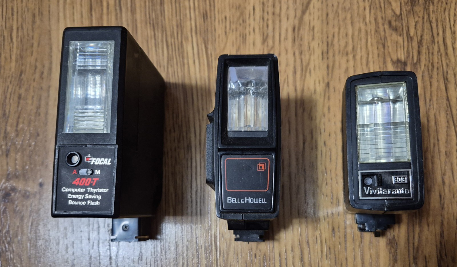 vintage camera flash lot Of 7 – Bell Howell, Focal, Rollei, Bauer, Vivitar, Etc