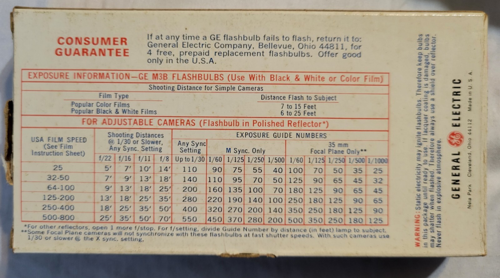 GE M3B FlashBulbs Package 12 Bulbs NEW OLD STOCK