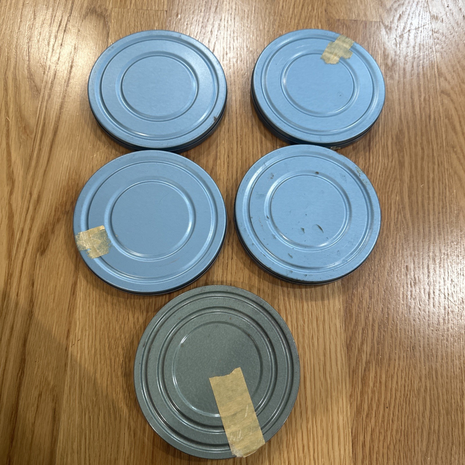Lot of 5 Blue/Gray 8mm Film 5” 200’ Metal Reels & Cans Made USA Penn Camera