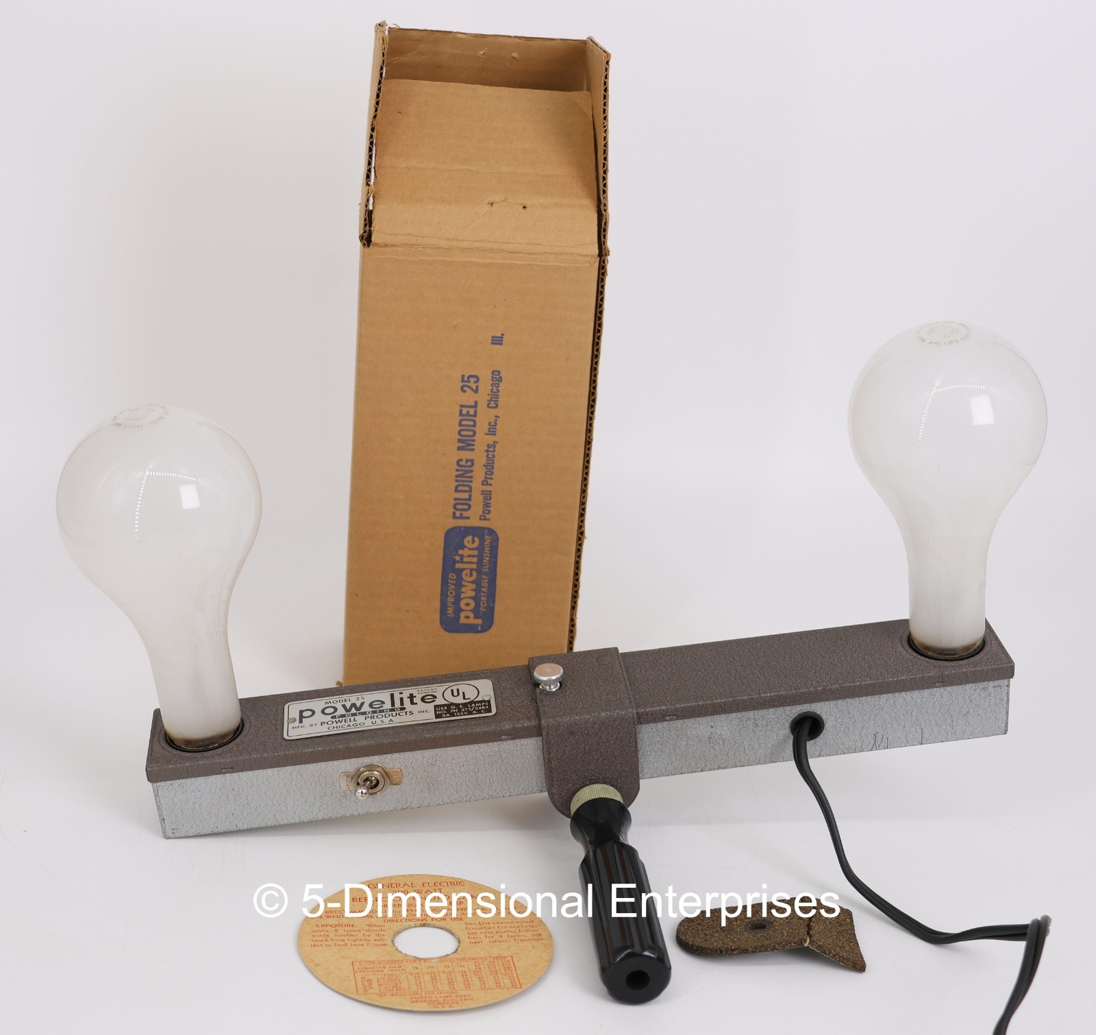 VTG POWELITE Folding LIGHT BAR Model 25 Hand or Tripod w/Box and GE Bulb Chart