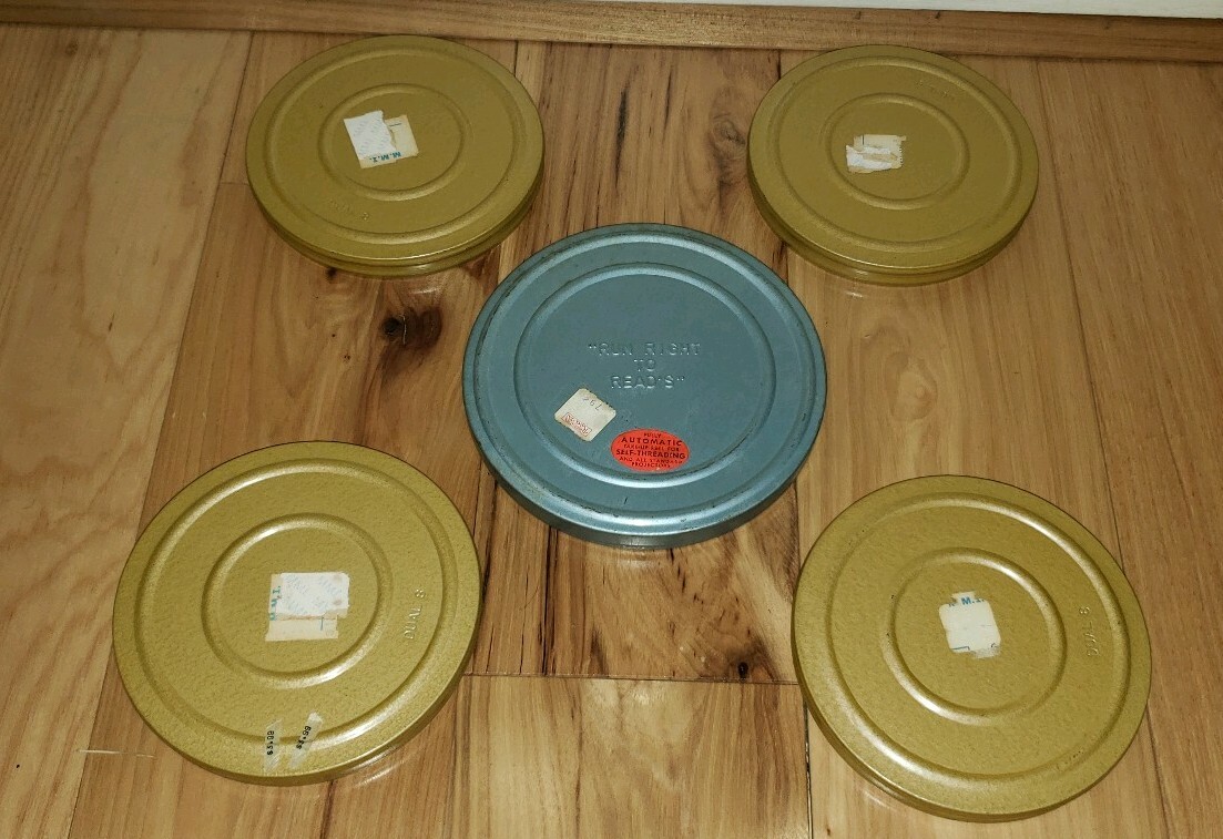 Lot 5 VTG Metal Film Reels & Canister Various Sizes Reads Dept. Store Baltimore