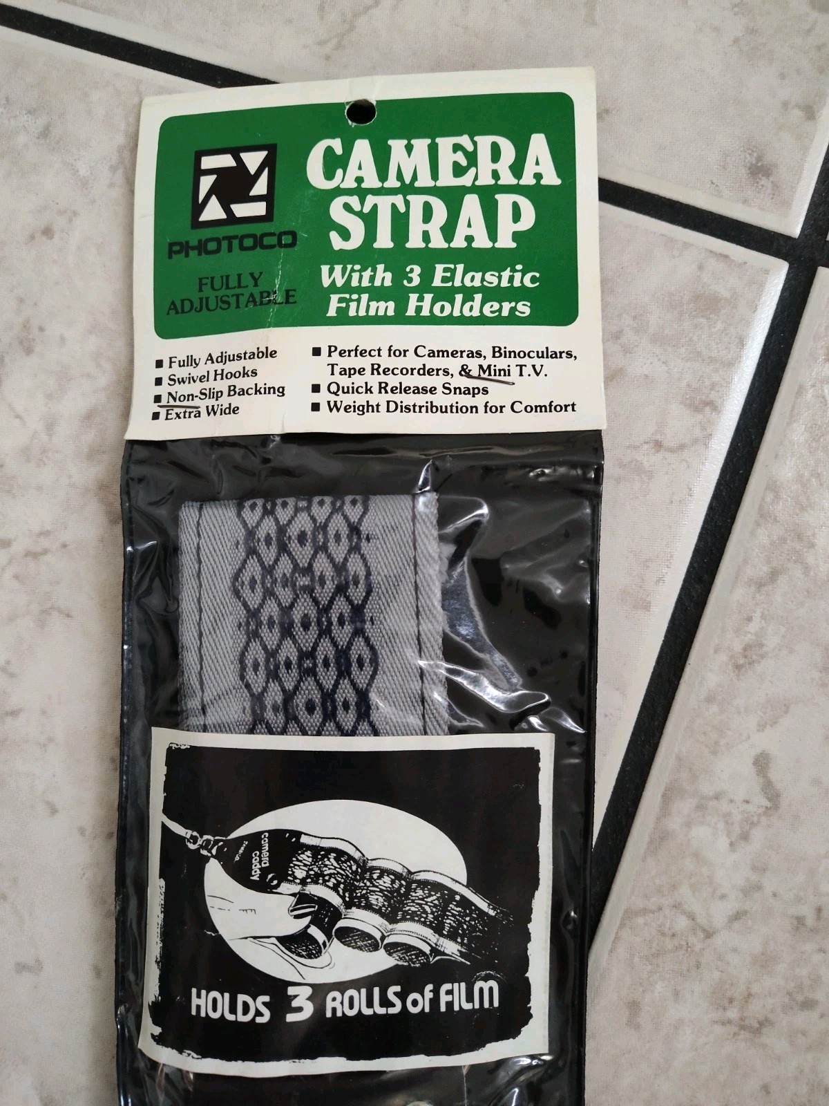 PHOTOCO CAMERA NECK STRAP Gray Honeycomb w/3 Film Holders Vintage NEW