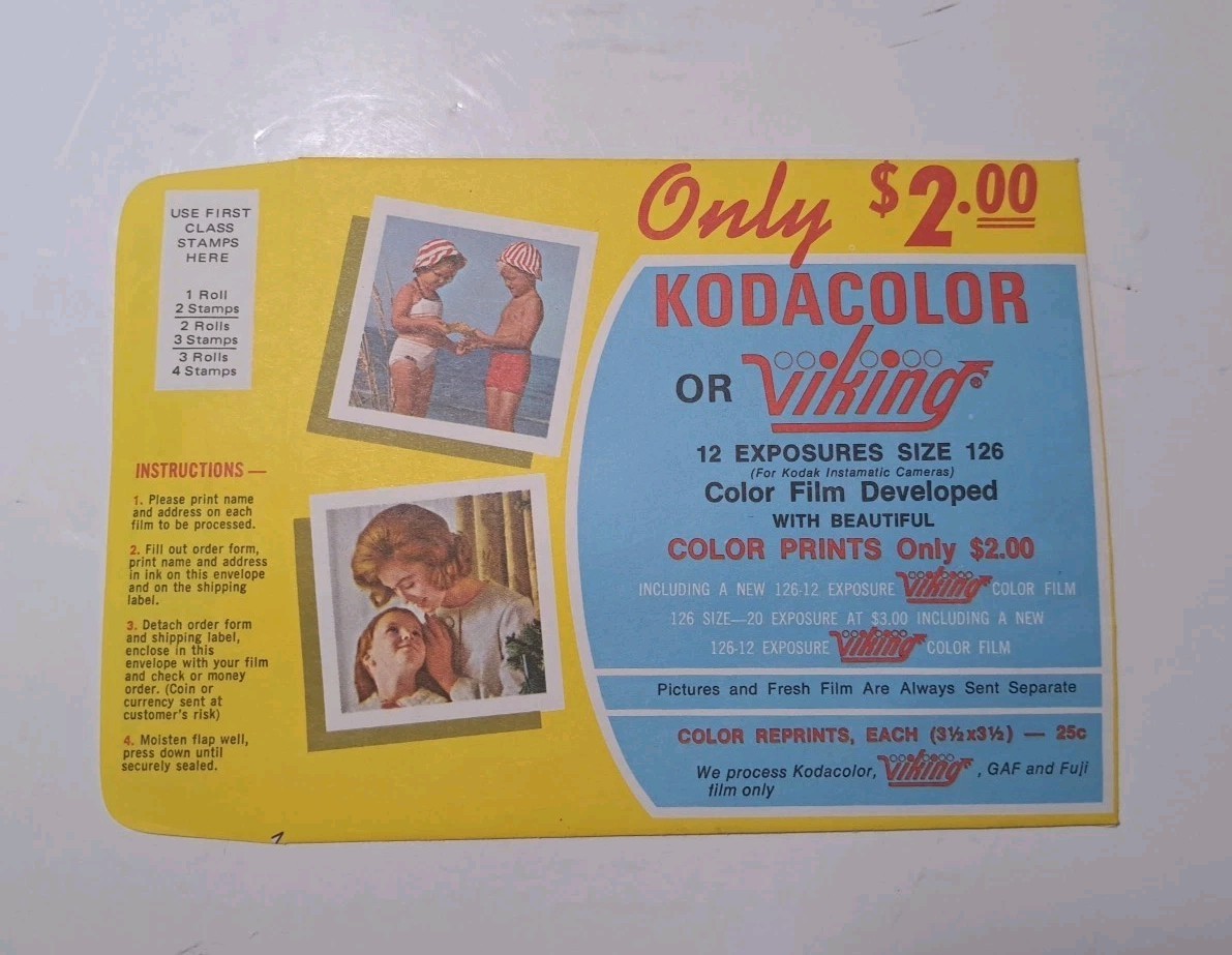 Vintage 1960s Viking Photo Service Film Processing Mailer Lot of 4