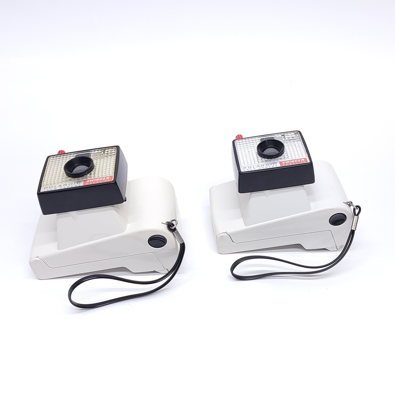 Vintage Pair of 60s Polaroid Land Camera Swinger Model 20 White