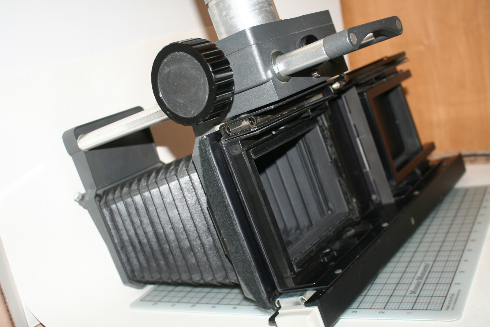 POLAROID MP-4 FOCUSING BELLOW HEAD W/ 4×5 SLIDING CAMERA HEAD *
