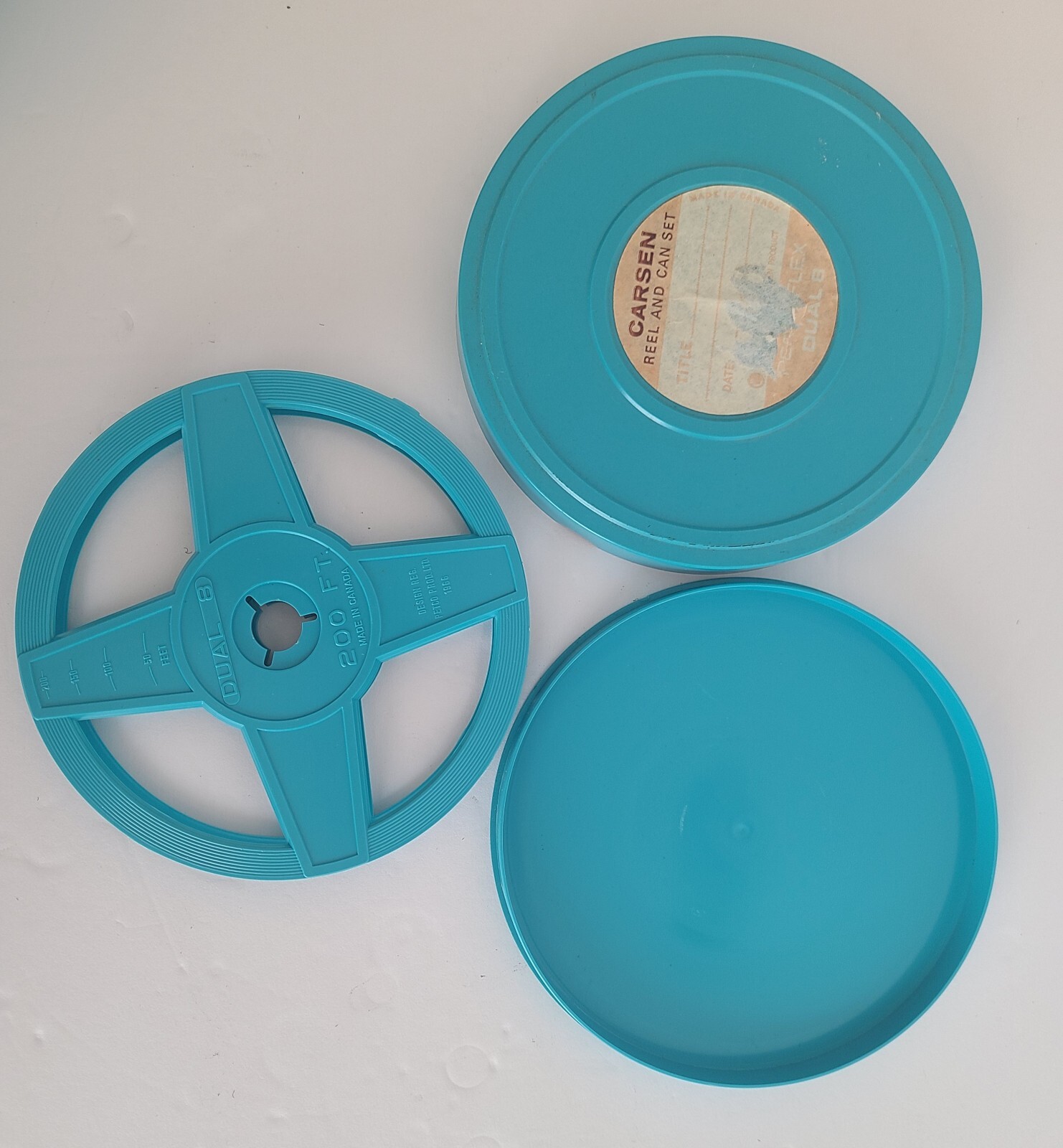 Vintage Set Of 5 Plastic Cases And Reels Dual 8mm 200 & 400 FT, Made In Canada