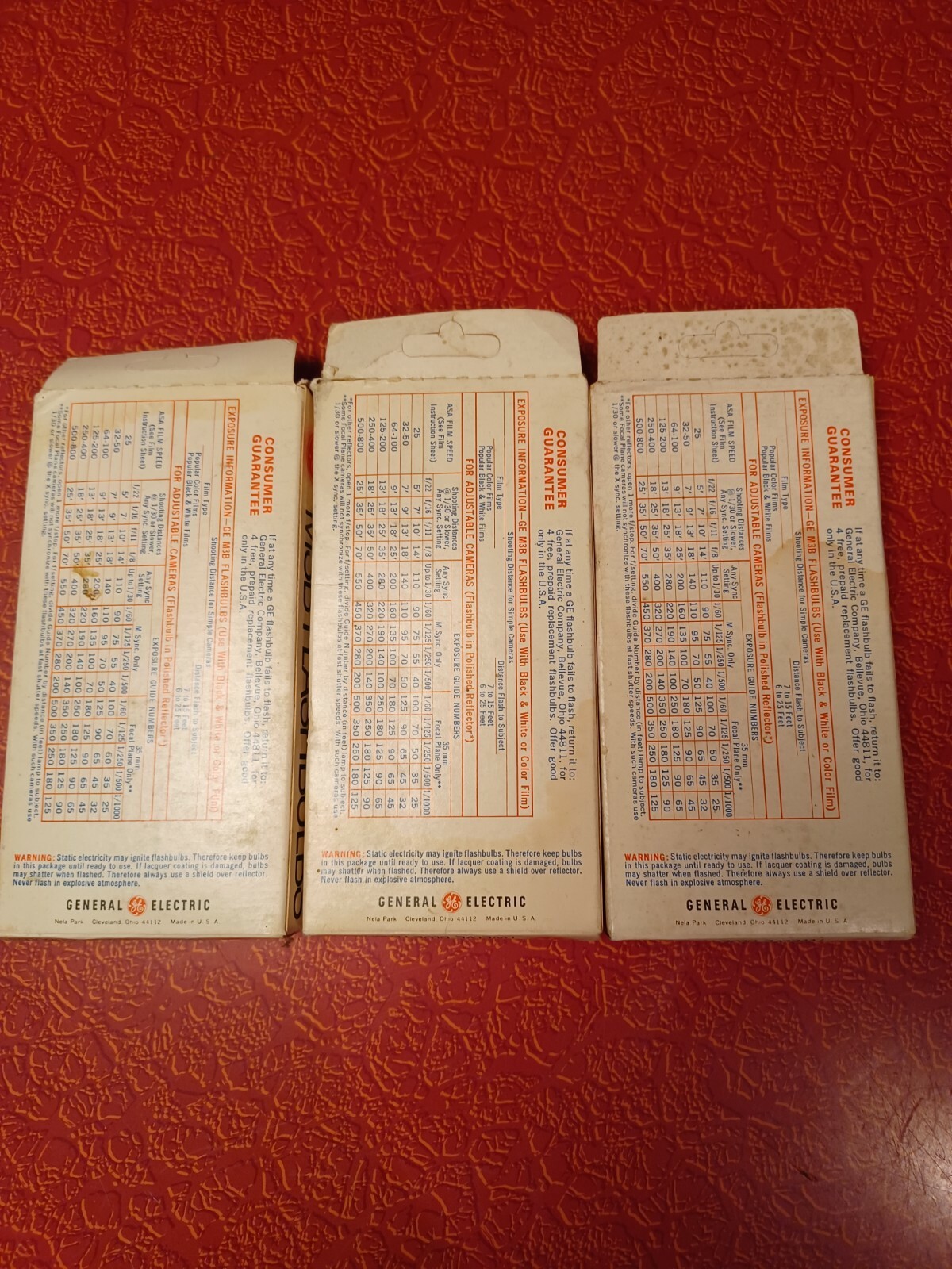 Vtg mid-century GE MB3 Flash Bulbs Lot of 3 Boxes 36 Flashes General Electric
