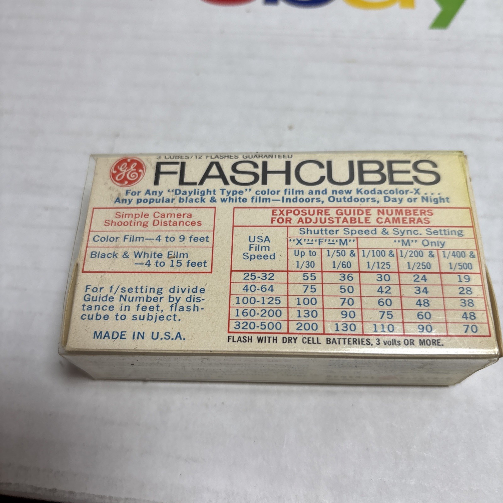 Vintage GE Flash Cubes – 3 Cubes/12 Flashes – Original Packaging