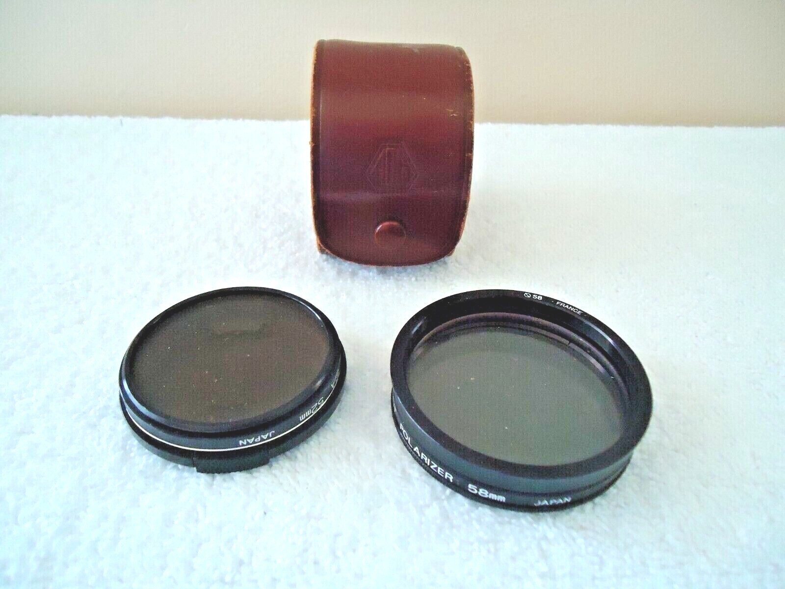 Vintage AO CO.? Leather Camera Lens Holder With a Couple of Lens ” GREAT ITEM “