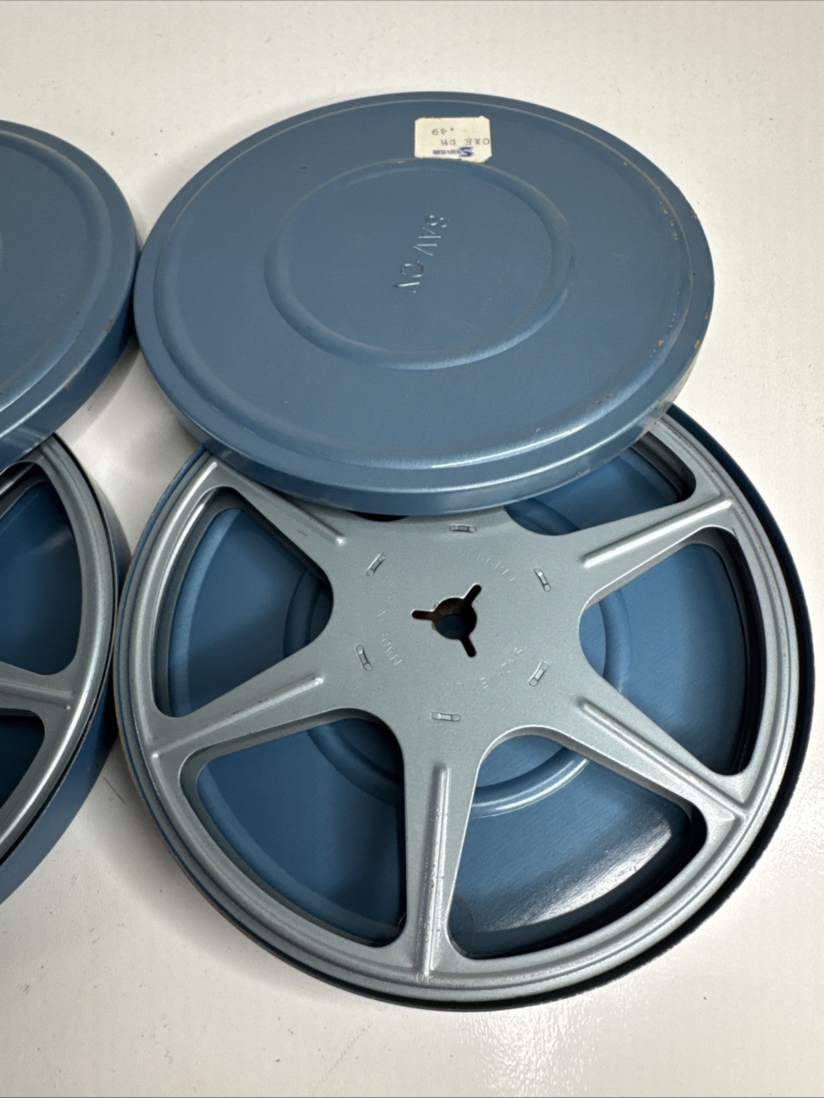 3 Vintage 5” Scherer & Kenco Metal Film Canisters & Empty Reels Made In USA