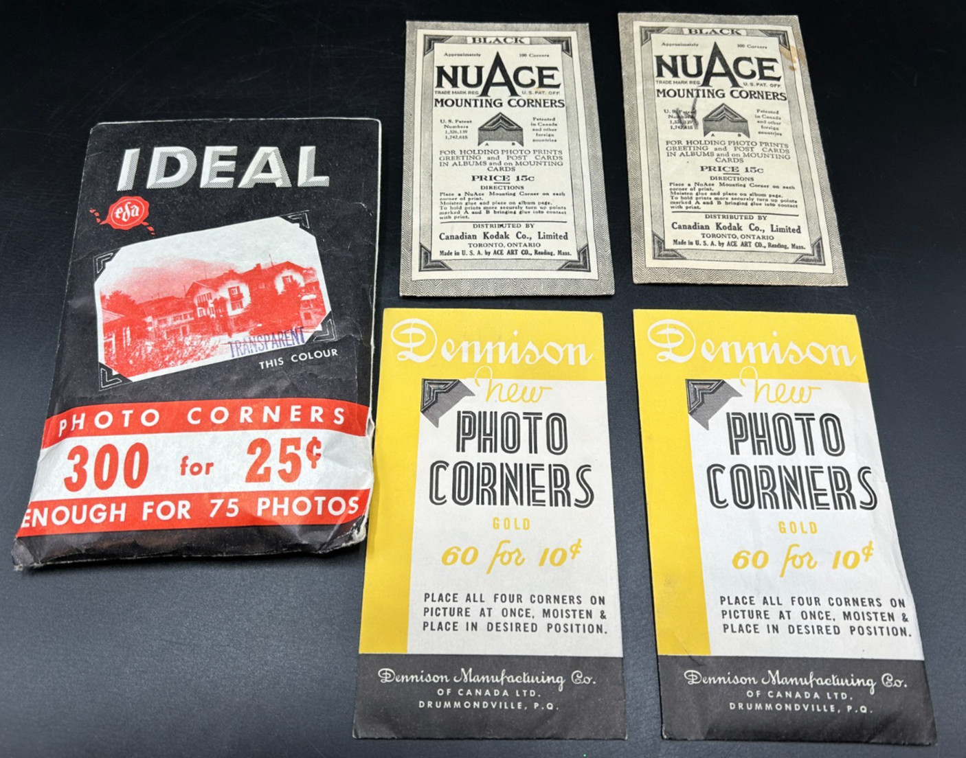Lot of 5 Sealed Envelopes of Photo Corners – Vintage – Dennison – Nuage – Ideal