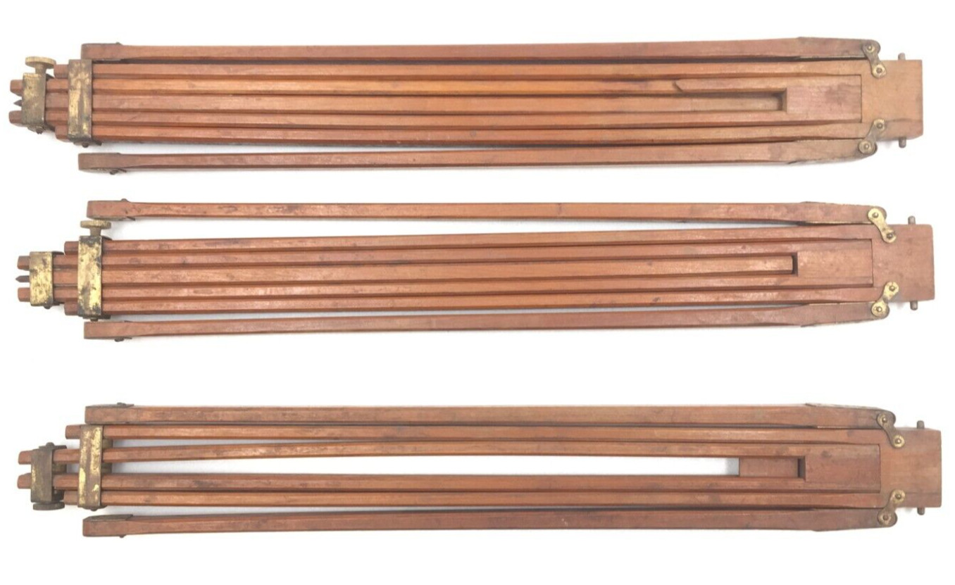 Antique 3-Part Camera Tripod Legs, Wood, Folding, Some Damage