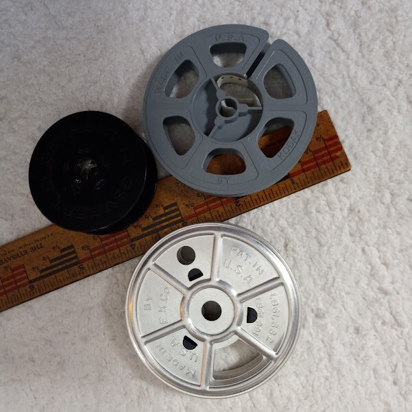 Kodak 1940’s Film Reels Lot of 3: Empty Metal 8mm 2-7/8″ and 2 Plastic (1 small)
