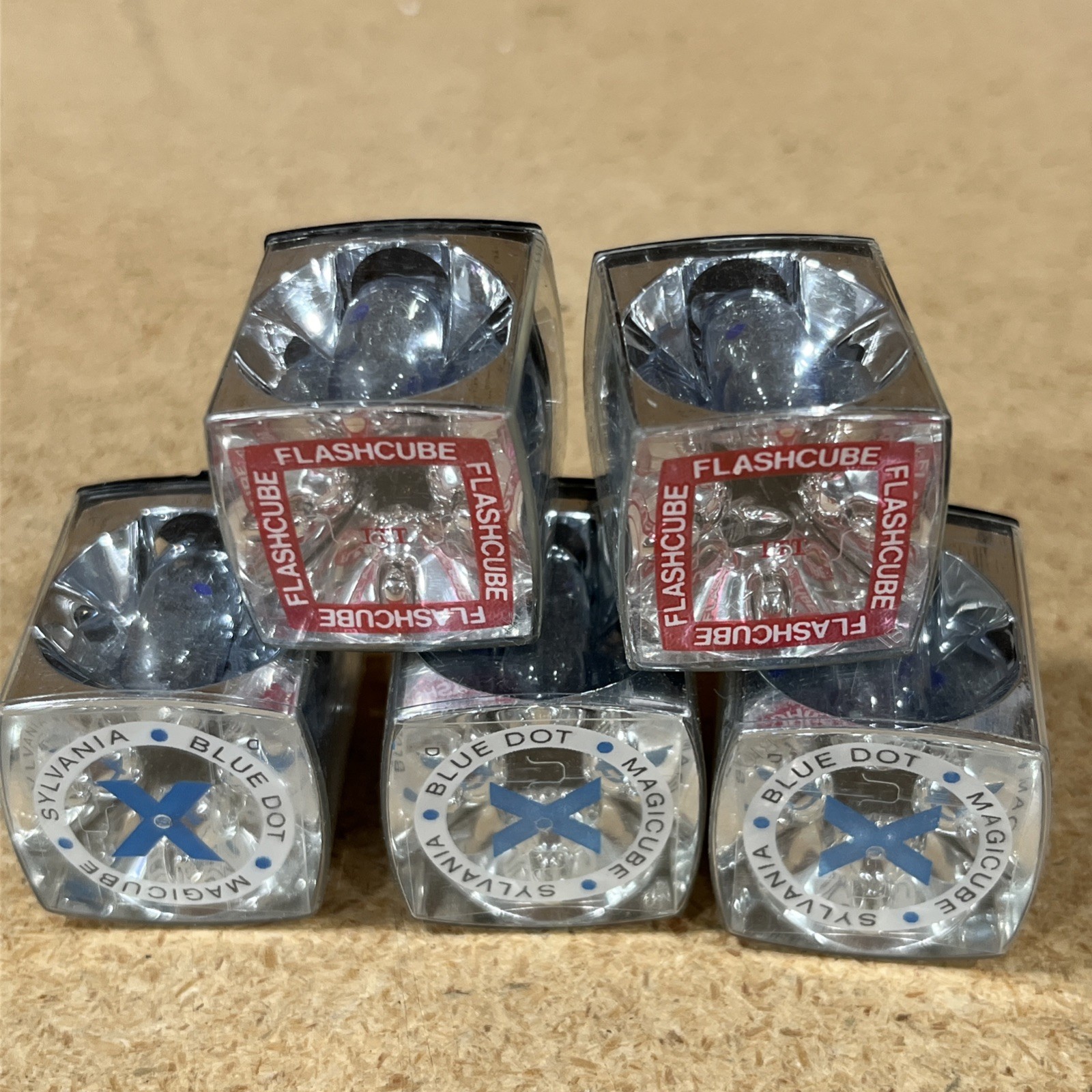 3 Sylvania Blue Dot FlashCubes & 2 Flashcubes