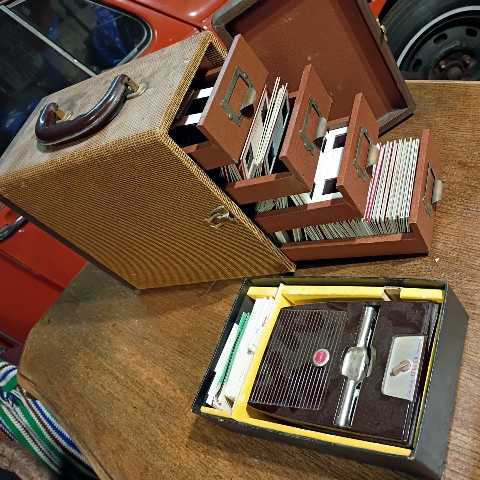 Vintage 1950s Slide Holder Case with Drawers with Kodak viewer slides included