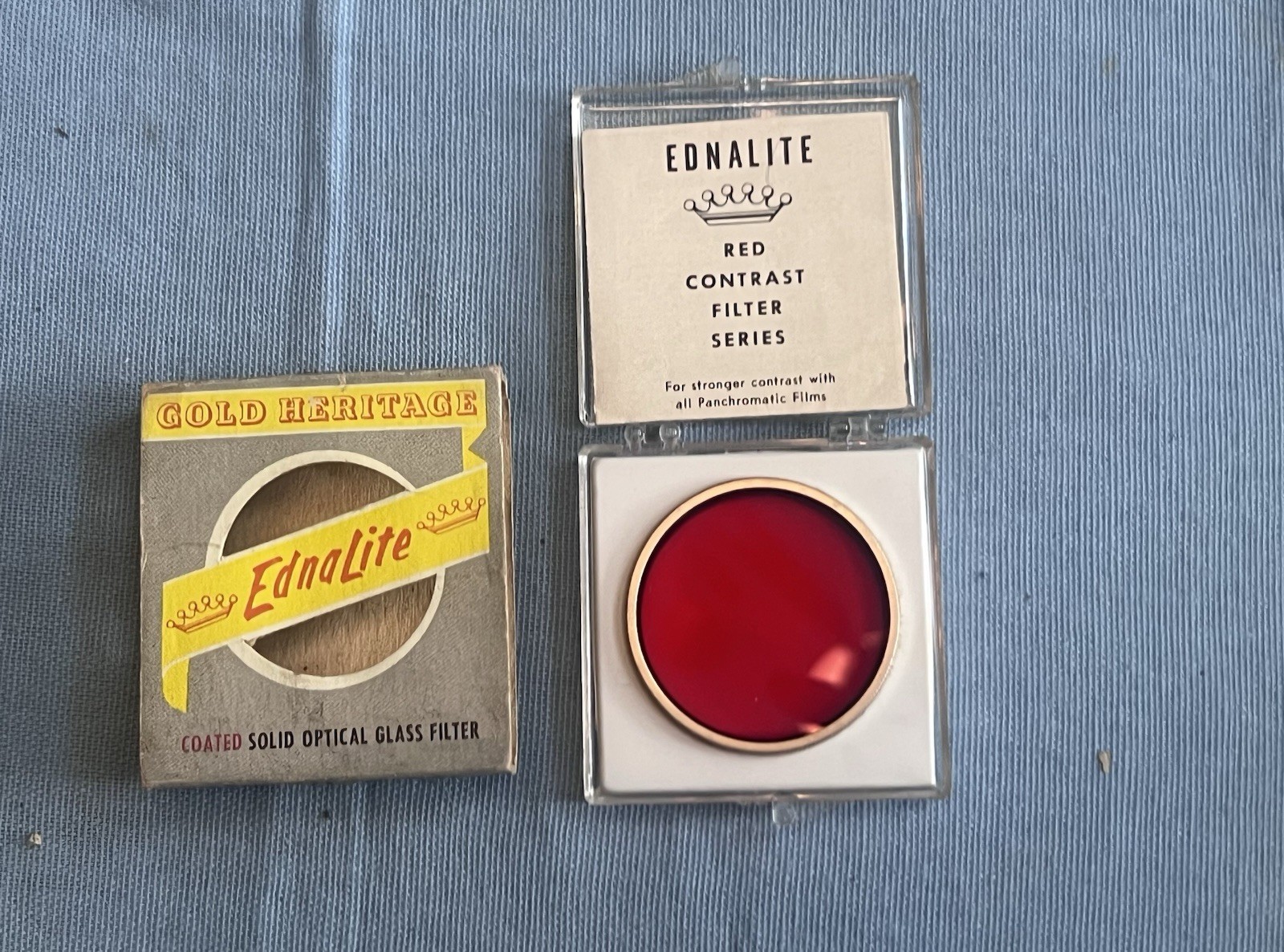 (2) Endalite Coated Solid Optical Glass Filter w Box R-2 (25A) Med Red & Yellow