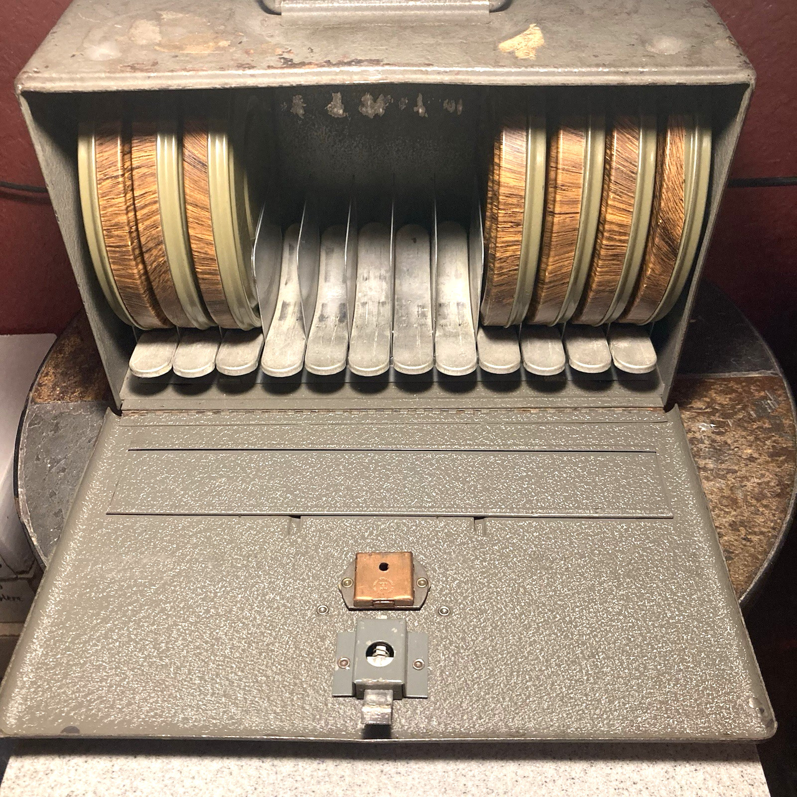 Vintage Brumberger Movie Case For 8mm Movies, w/ 7 movie Canisters, Reels