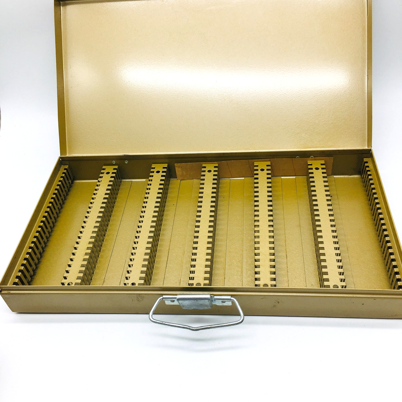 Vintage Kenco Metal Storage 8″ x 14″ Slide File Box Gold