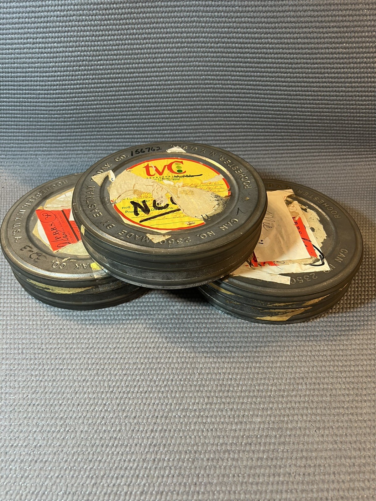 Three Vintage 16mm Metal Film Reel Canisters 7″ Diameter Eastman Kodak Empty