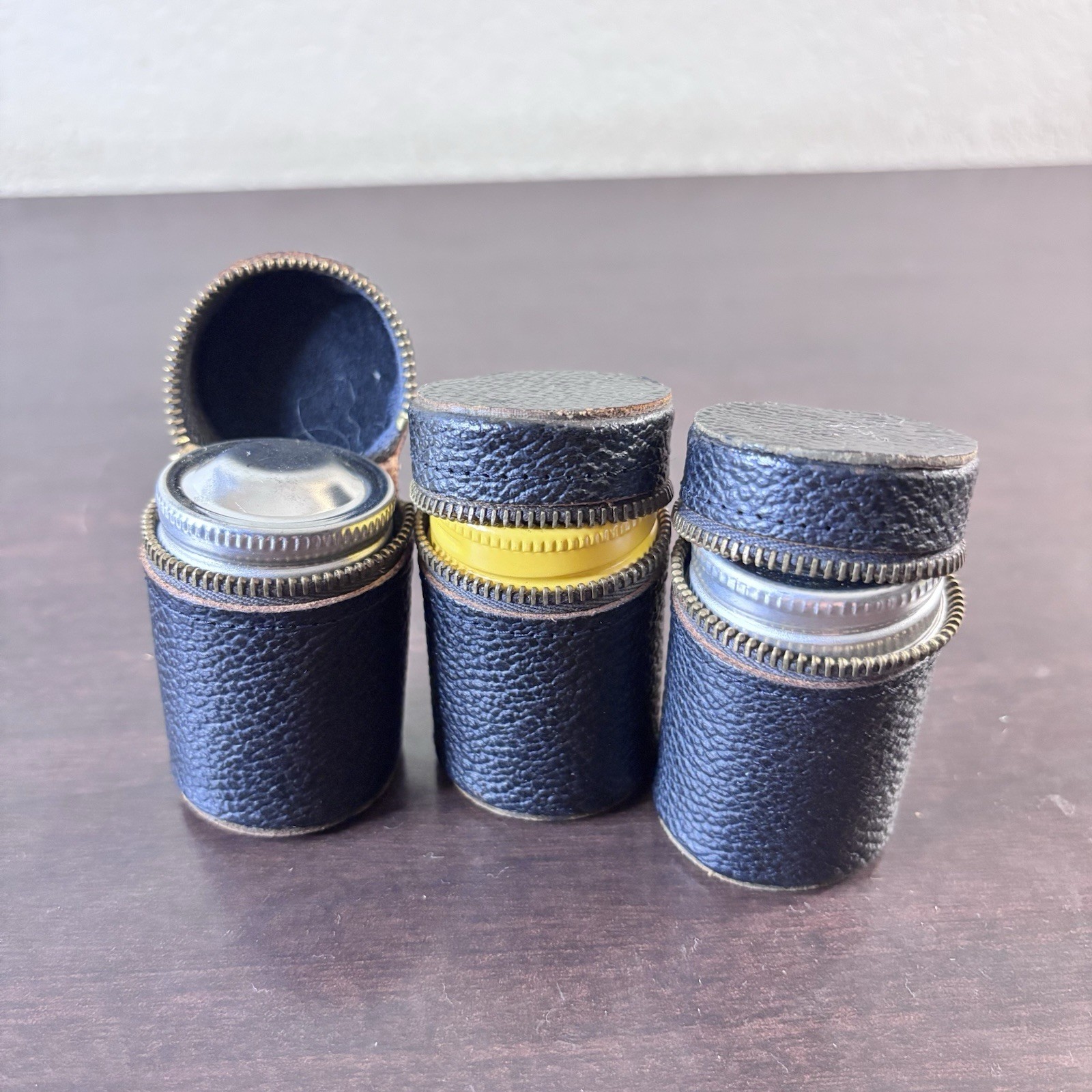 10 Vintage Metal Film Canisters Container Multi-Color Cap w/35mm Film *NOTES*