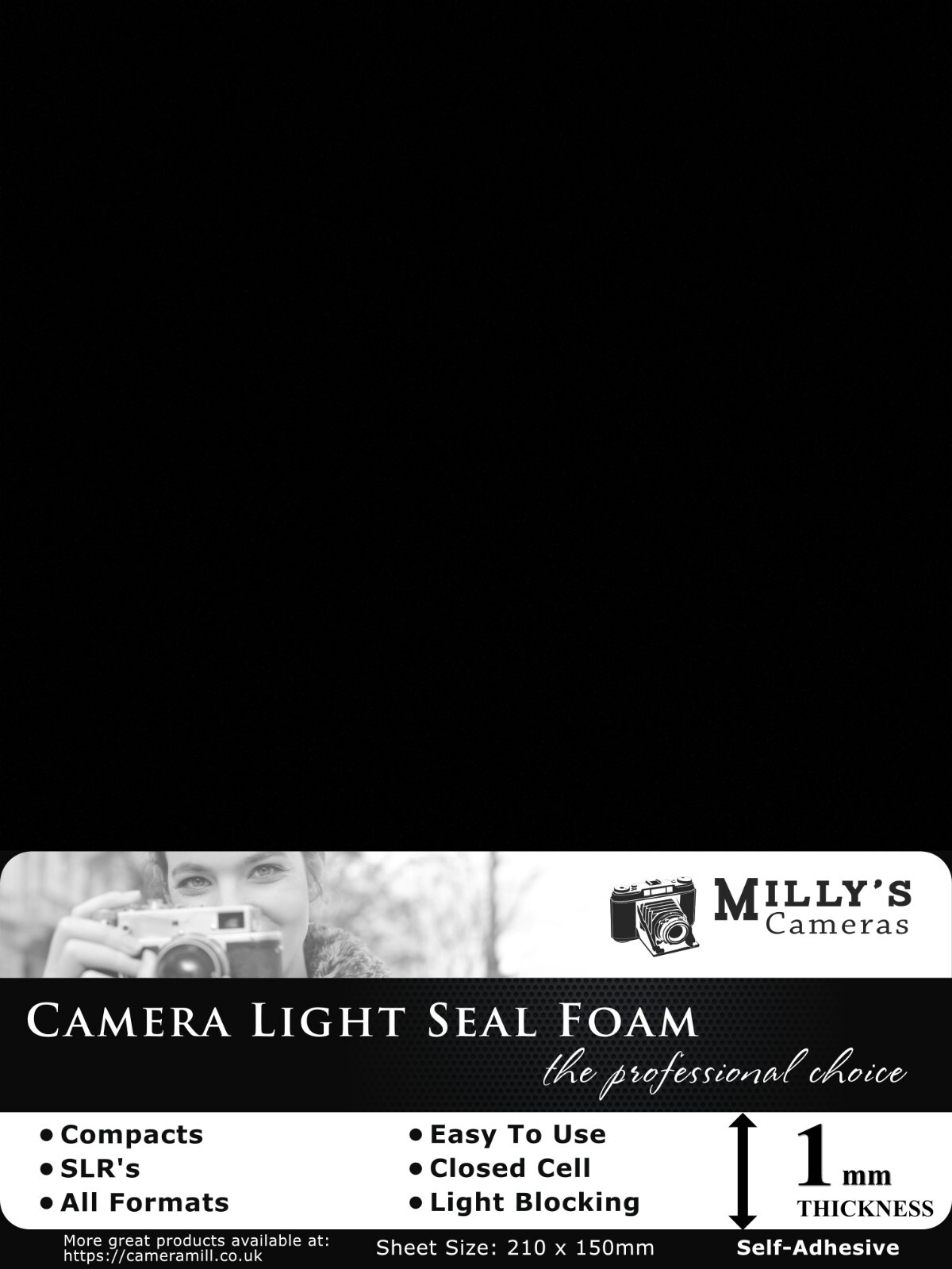 1mm Light Seal Foam – 210 x 150mm Self-Adhesive for ALL Film Camera Formats