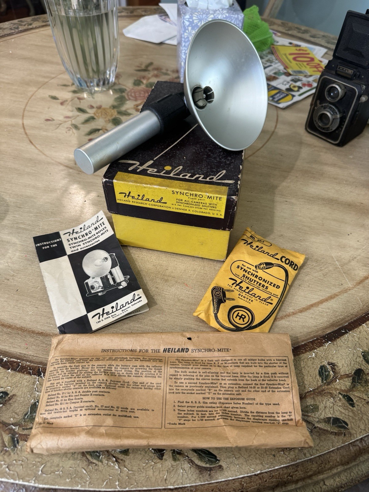 Vtg 1952 HEILAND SYNCHRO-MITE FLASH Mount Original Box & Paperwork Read Look