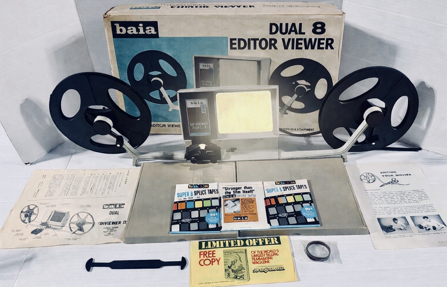 VTG Baia Dual 8 Super 8 8mm Film Editor Viewer Light Box Works Complete In Box