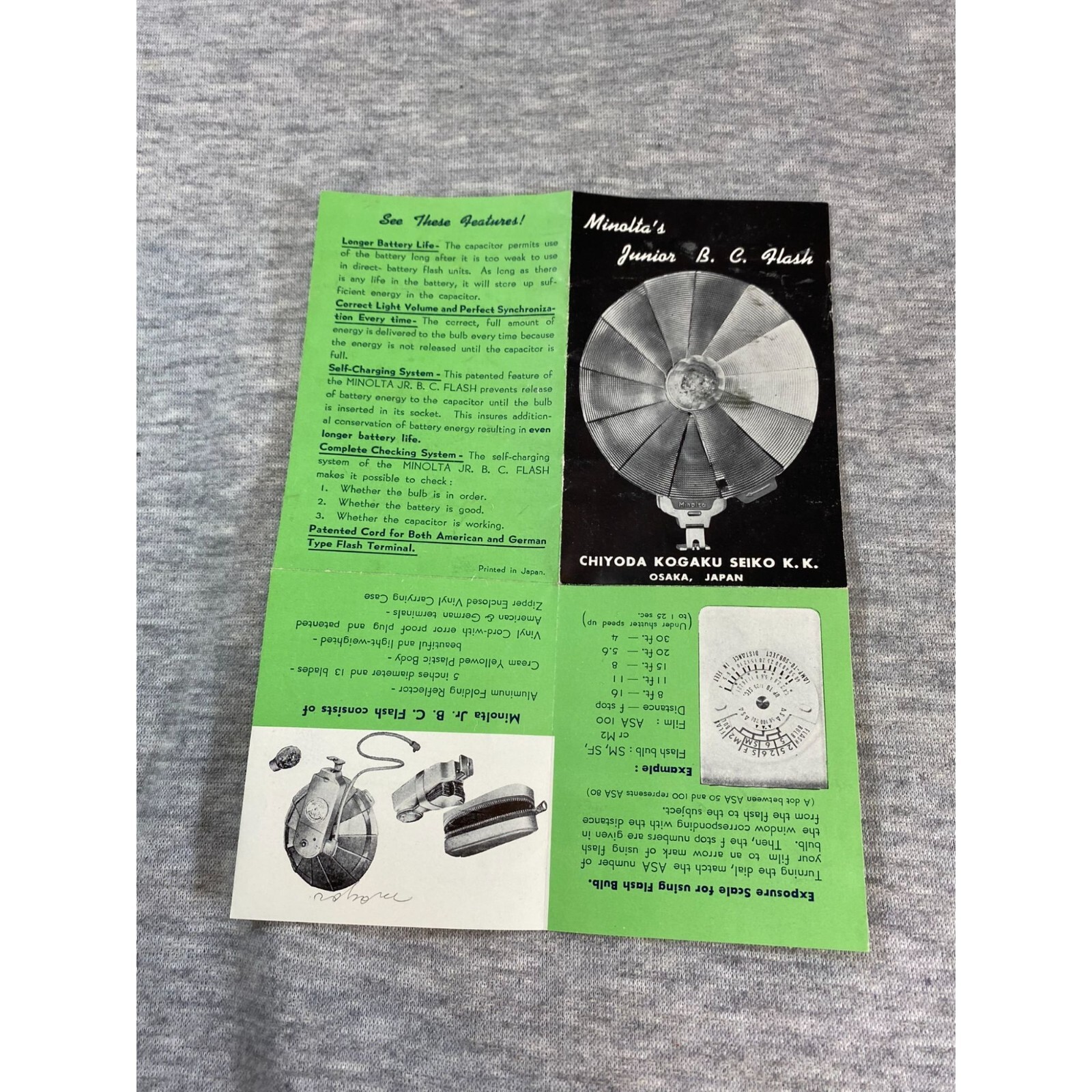 Vintage Retro 1960’s Minolta Junior B.C. Folding Reflector Flash Pocket Paperbac