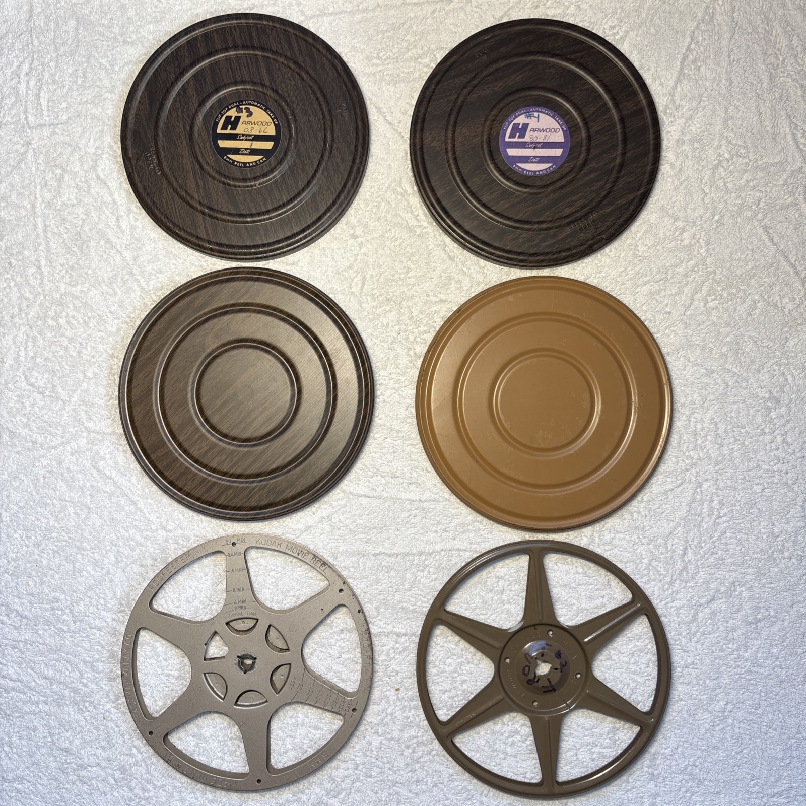 2 Dual 8 Harwood Flip-Top Dual Woodgrain Can with Harwood Reel / Kodak Reel READ