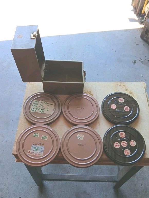 LOT OF 6 Super8 8MM HOME MOVIES 5″ CANISTERS ALL FULL With CARRYING CASE WOW!