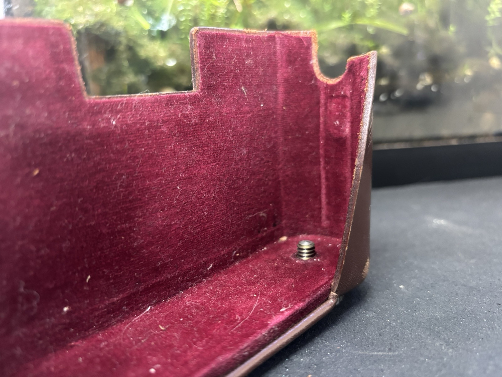 Vintage Brown Film Camera Case Made in Japan lots of wear and rust on metal.